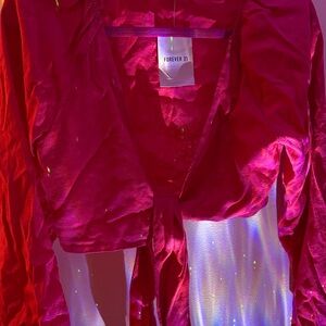 Forever 21 Bright Fuchsia Tie-Front Long Sleeve Crop